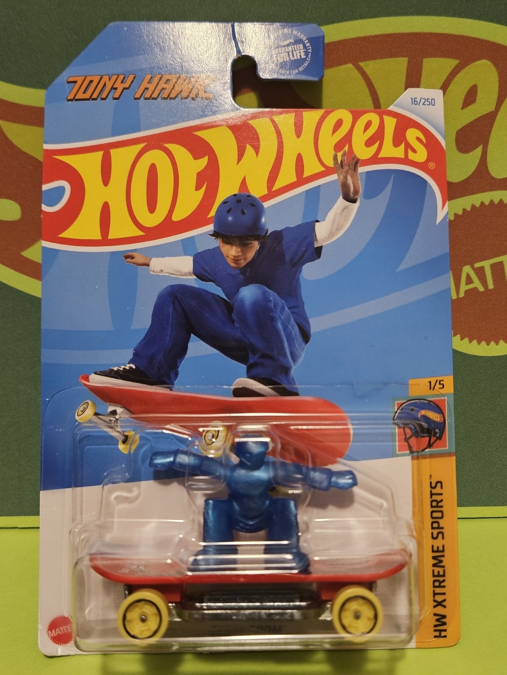 HotWheels Tony Hawk Skateboard Collectible - Red Deck with Blue Rider